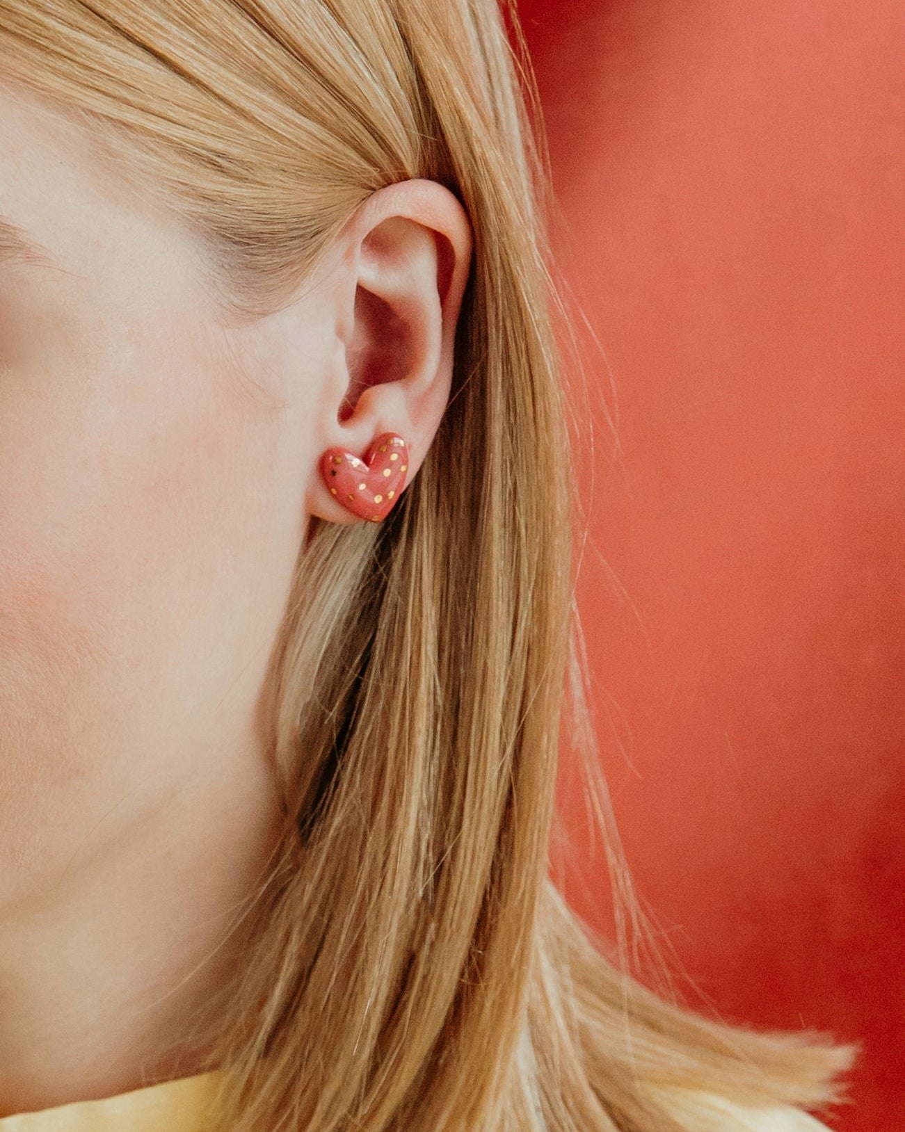 Dotted Porcelain Heart Studs - Pink