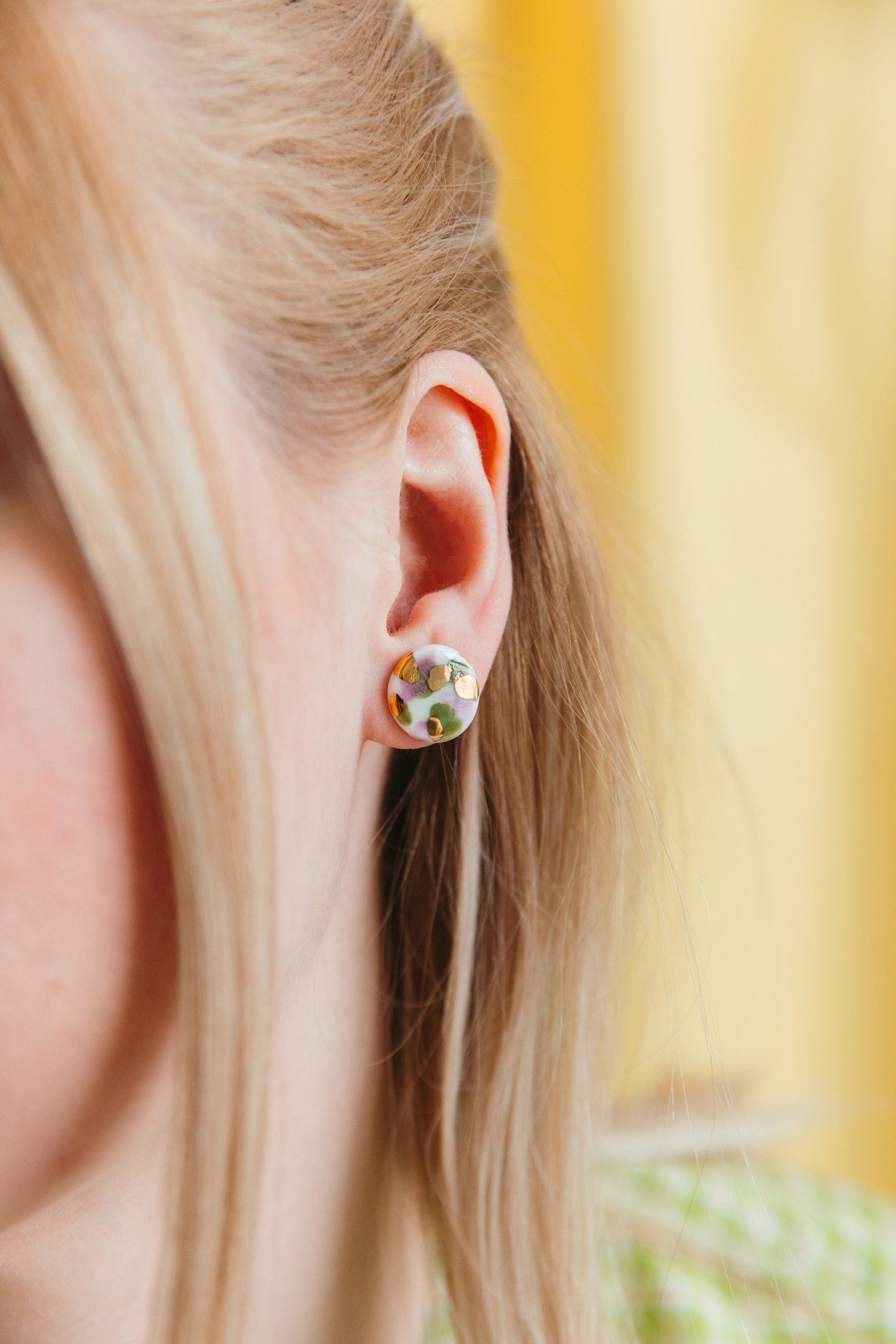 Porcelain Tache Studs - Green and Orange